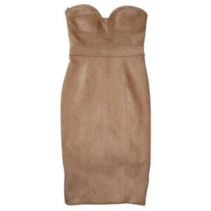 B x Runaway Faux Suede Fitted Strapless Bustier Tan Cocktail Dress Small S